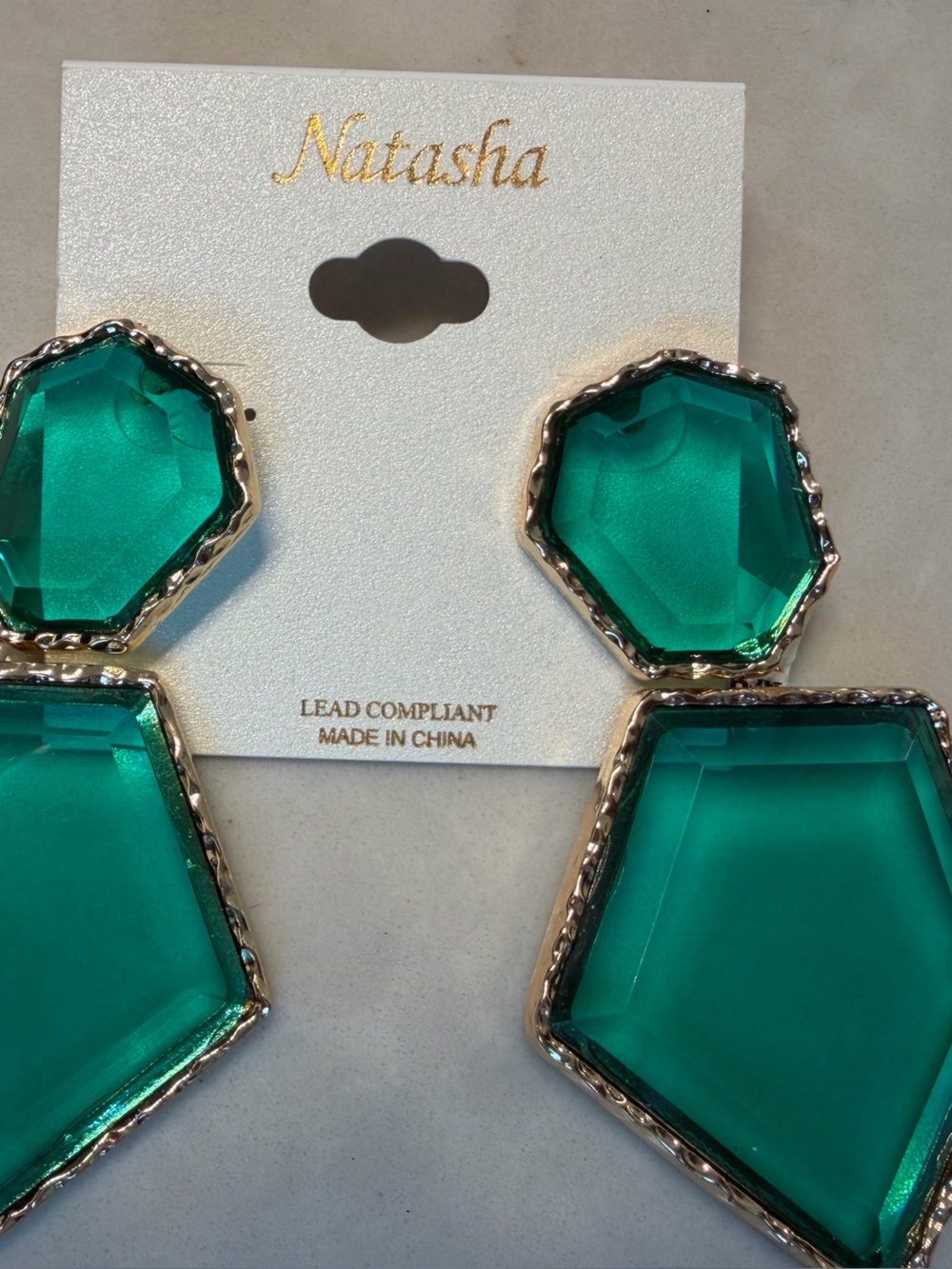 Natasha Couture Teal Faceted Geometric Drop Earrings